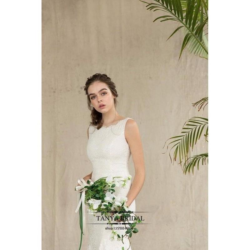 総柄レース テールカット マーメイド ウエディングドレス ドレスワンピース結婚式 発