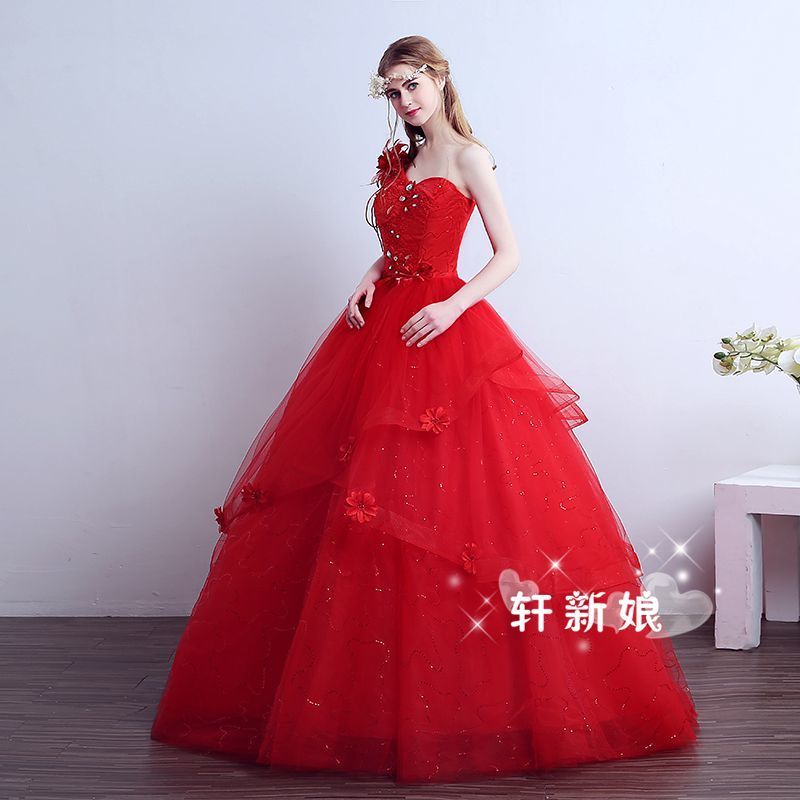 激安 上品なウエディングドレス ホワイト 赤 ドレスワンピース結婚式 発表会 演奏会 パ