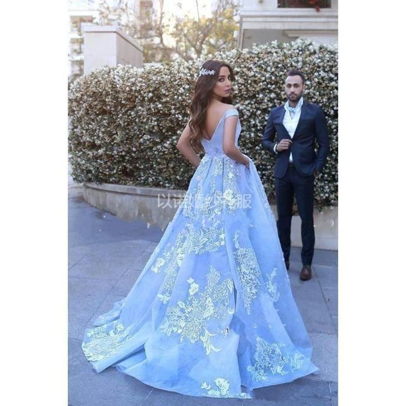 カラードレス 水色 Vネックドレス セクシー ドレスワンピース結婚式 発表会 演