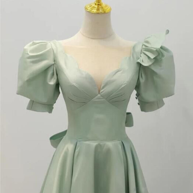 少し豊富な贈り物 高品質パーティードレス緑スクエアネック豪華プリンセスライン2次会演奏会クラシカルロ ワンピース ドレス