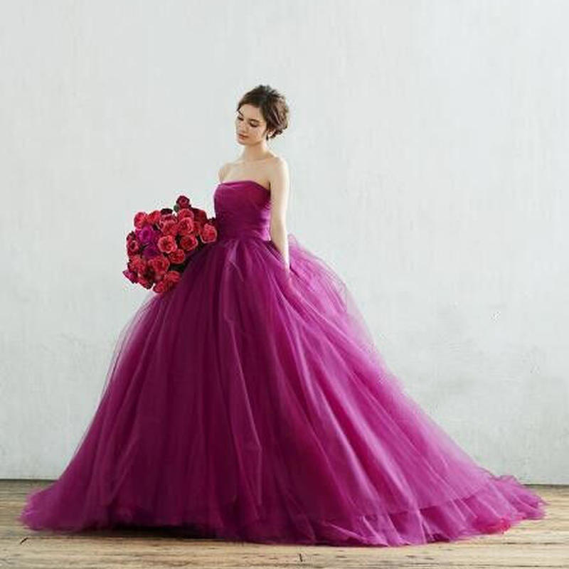 激安大特価 高品質 カラードレス 赤 ベアトップ プリンセスライン エレガント 憧れのド ウェディングドレス 8ea It