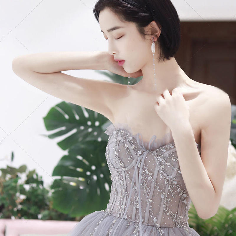 カラードレス グレー ポリエステル ベアトップ Aライン ロング ロングワンピース Cin カラードレス グレー ポリエステル ベアトップ Aライン ロング ロングワンピース Cin