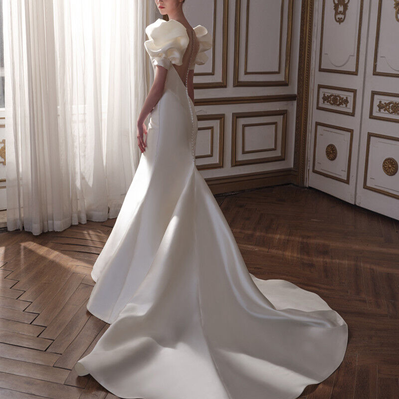 高品質 光沢サテン ウエディングドレス 披露宴 挙式 前撮り クラシカル マーメイドライ 高品質 光沢サテン ウエディングドレス 披露宴 挙式 前撮り クラシカル マーメイドライ