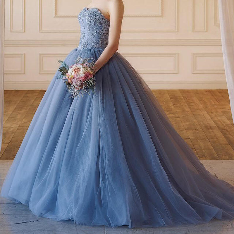 人気バレリーナのカラーウェディングドレス 青 水色 ピンク ドレスワンピース結