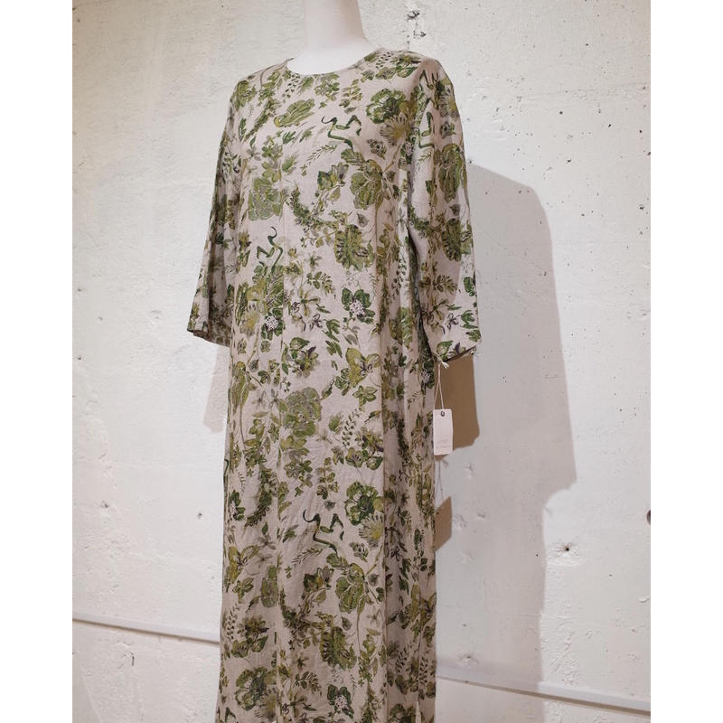 Ina リネンキャンバス花柄 裾脇スリットワンピース 幸地商店 K Store