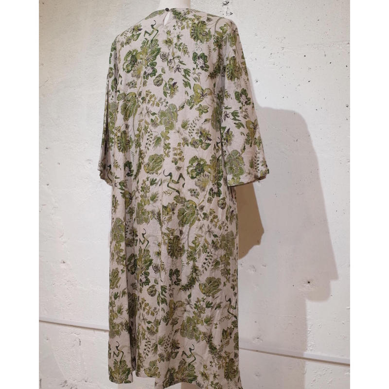 Ina リネンキャンバス花柄 裾脇スリットワンピース 幸地商店 K Store