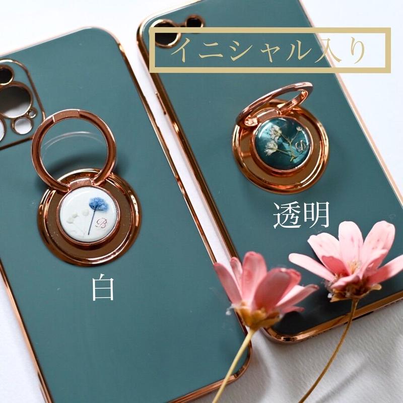 ハンドメイド　勿忘草とミモザとかすみ草の押し花　スマホリング/バンカーリング ハンドメイド 勿忘草とミモザとかすみ草の押し花 スマホリング