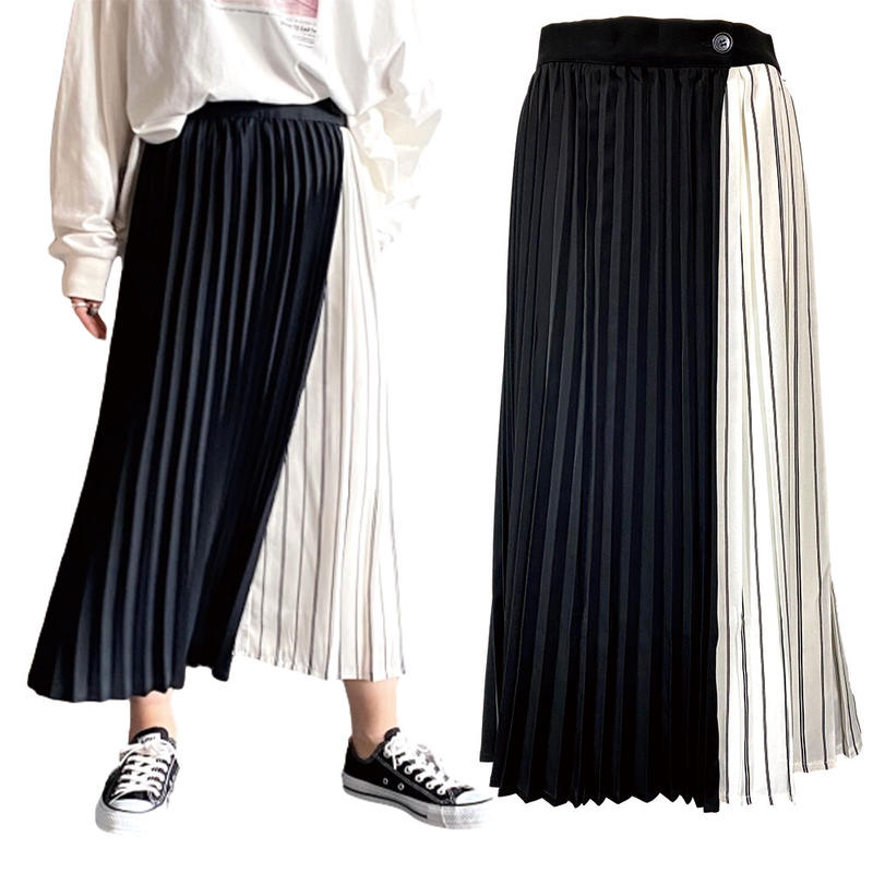 Pageboy ページボーイ ストライププリーツラップスカート ミモレ丈ロングスカート F