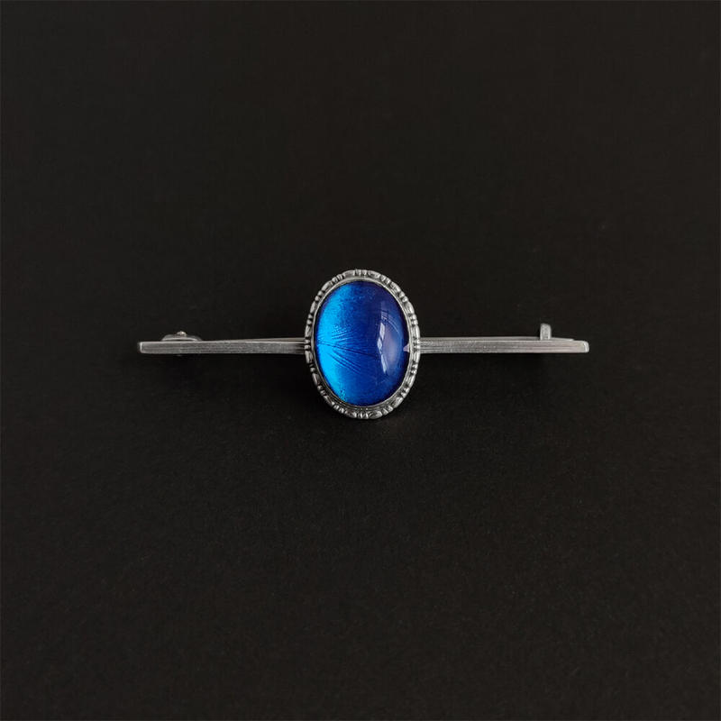 イギリスアンティーク モルフォ蝶 バタフライウィング オーバル バー