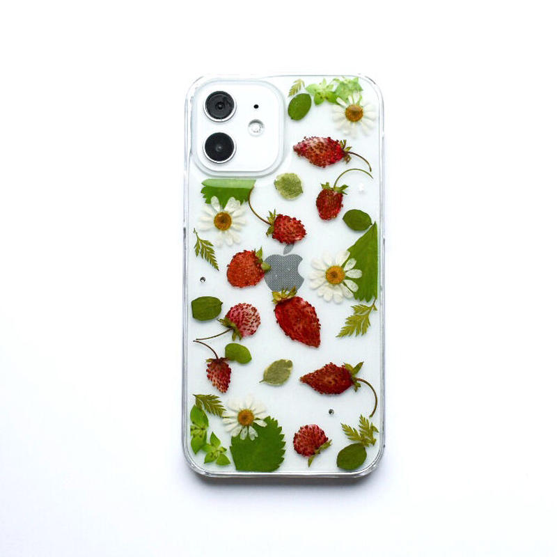 押し花ケース Iphone12 12pro ワイルドストロベリー Coloring