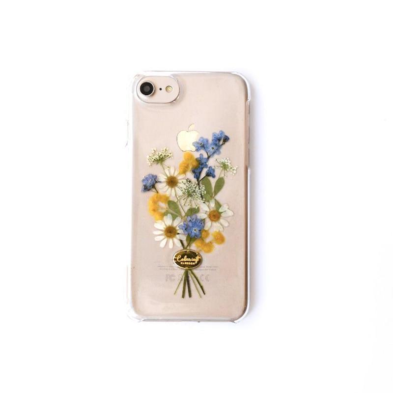 押し花ケース Iphone6 6s 7 8 Se2 勿忘草 ミモザ花束 Coloring