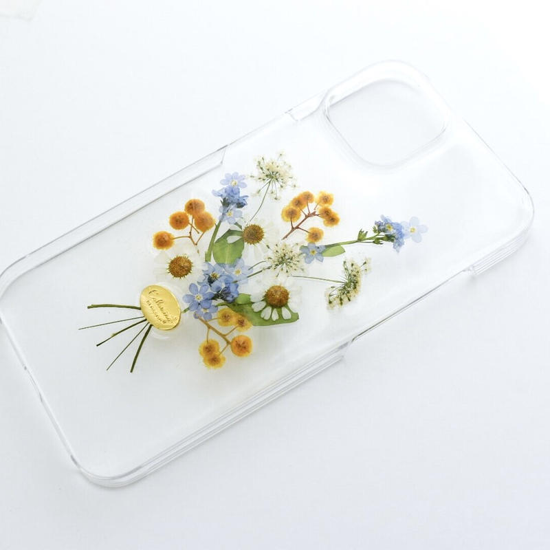 押し花ケース Iphone13 勿忘草 ミモザ花束 Coloring 押し花ケース Iphone13 勿忘草 ミモザ花束 Coloring