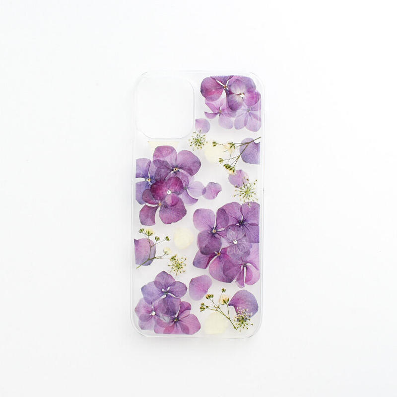 押し花ケース Iphone12mini 13mini あじさい 紫 Coloring
