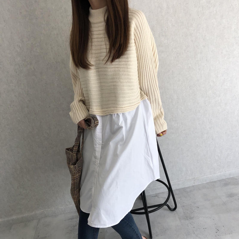 ロングシャツ切替デザインニット 2color Copine