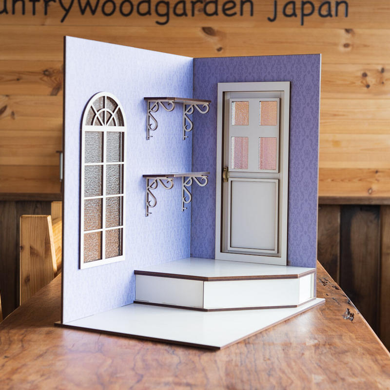 1 6スケールドールハウス洋館パープル壁紙 玄関ドア シェルフ 窓 Kkcompany Com