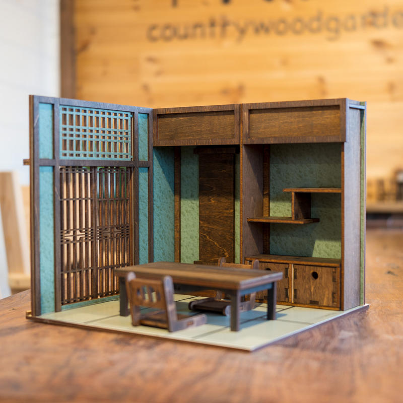 1 10スケールドールハウス和室緑の土壁風 座卓と座椅子セット ３台限定セール Kkco