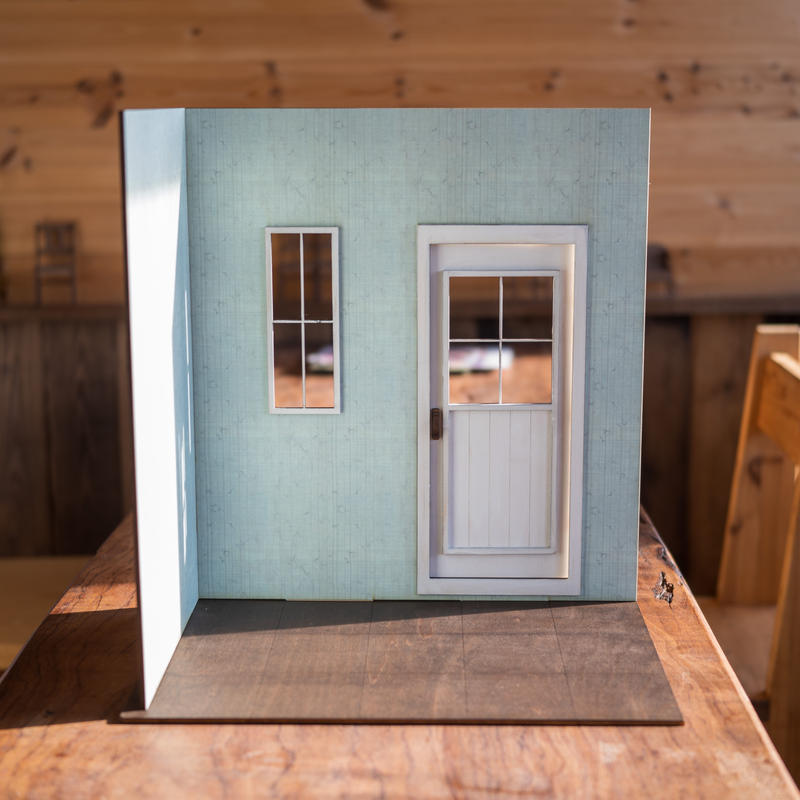 1 6スケールドールハウ新作壁紙薄いブルー木目 ドアと窓 Kkcompany Com