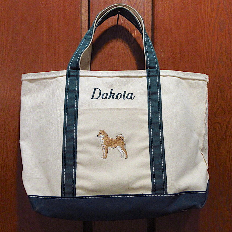 L L Bean柴犬刺繍入りキャンバストートバッグ白 緑size M 25r3 Bag