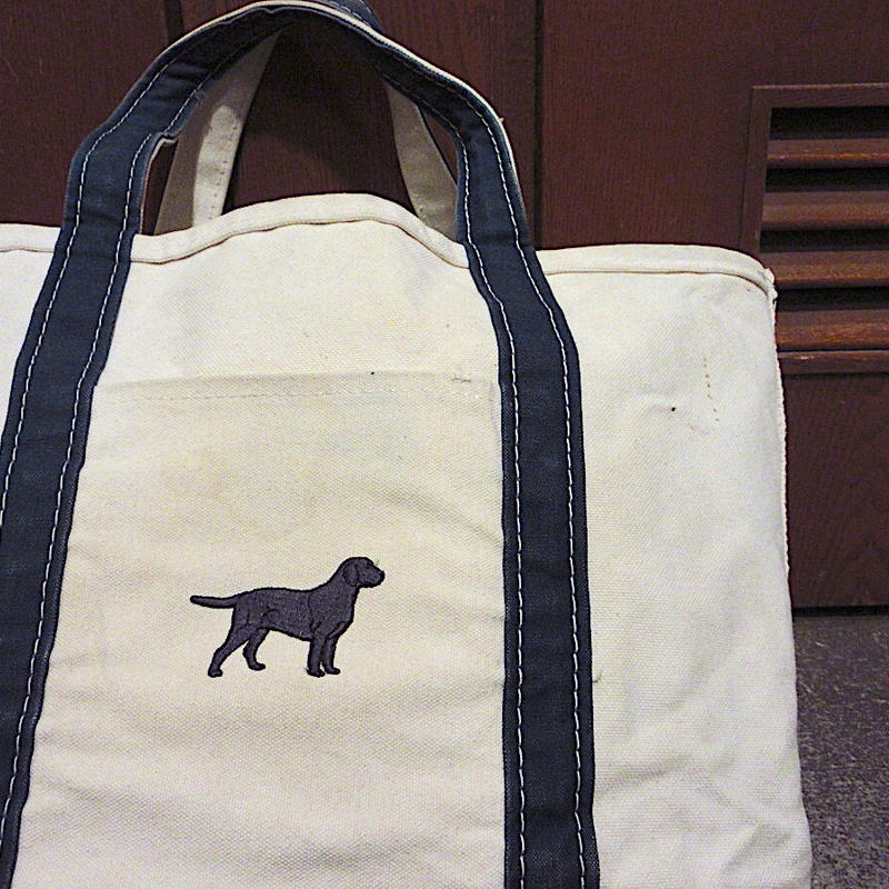 L L Bean犬刺繍入りキャンバストートバッグ緑 白size M r7 Bag