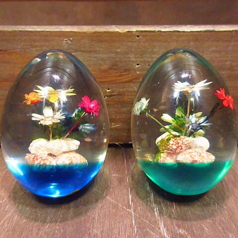 ビンテージ70 S80 S エッグ型フラワーガラスオブジェ2点セット 0907n7 Obj