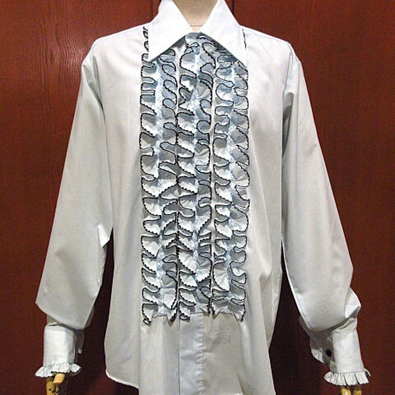 ビンテージ70 S Lion Of Troyテニスカフスフリルドレスシャツ水色sizem 21