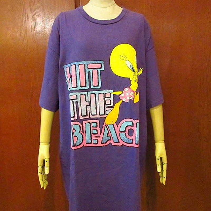 ビンテージ90 S トゥイーティープリントコットンtシャツ紫 0618f4 M Tsh O