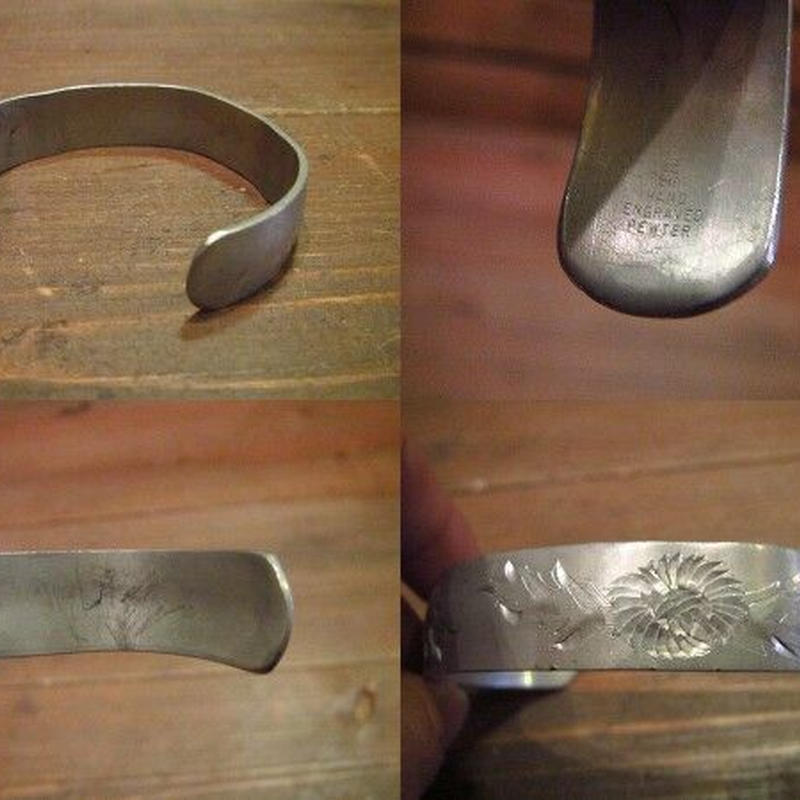 ビンテージ60's○花彫金PEWTERバングル○200923s12-bng 1960sピュータ... ビンテージ60's○花彫金PEWTERバングル○200923s12-bng 1960sピュータ...