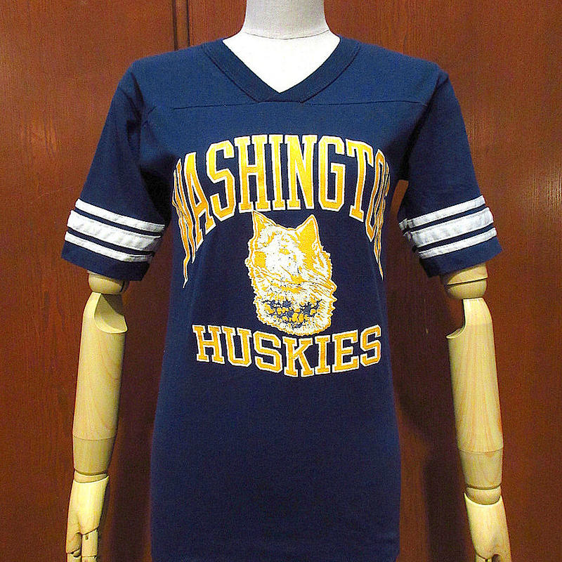 ビンテージ70's80's○ARTEX WASHINGTON HUSKIES Vネックフットボ...