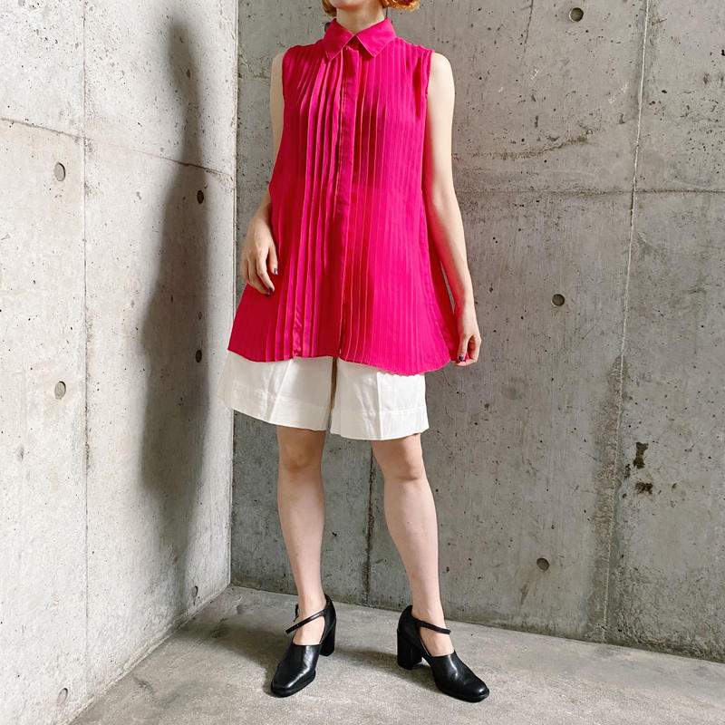 プリーツデザイン ピンク ノースリーブシャツ 8037 Crunch Archer