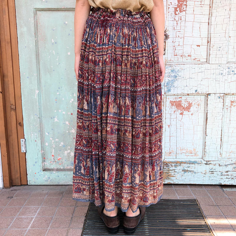 1970 S ボタニカル 人柄 インド綿スカート Red Blue 7446 Cr 1970 S ボタニカル 人柄 インド綿スカート Red Blue 7446 Cr