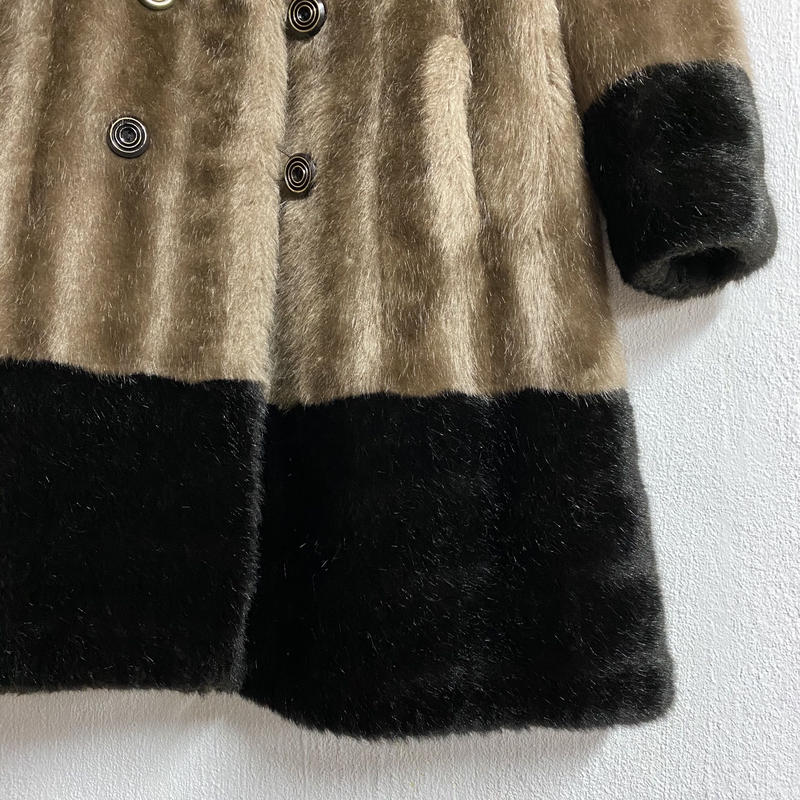 MADE IN ENGLAND VINTAGE フェイクファーコート (BEIGE×BROWN...