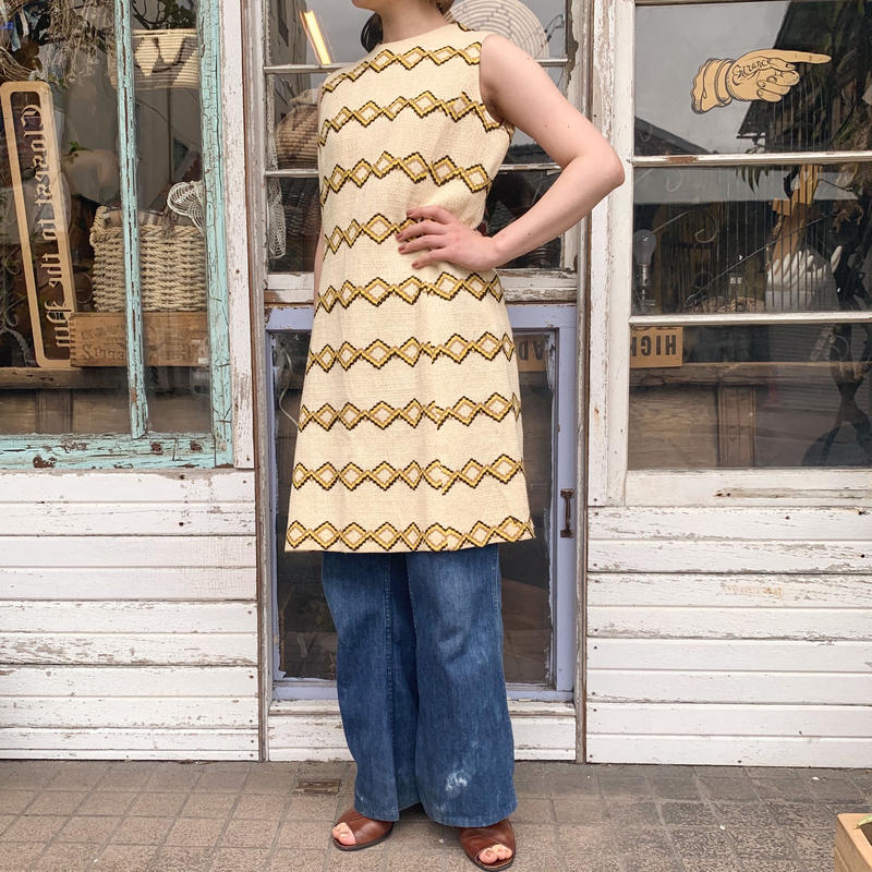 1950 S Vintage毛糸刺繍ノースリーブワンピース 9241 Crunch