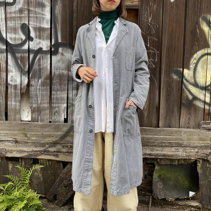 1950s french work vintage ブラックシャンブレーアトリエコート [93... 1950s french work vintage ブラックシャンブレーアトリエコート [93...
