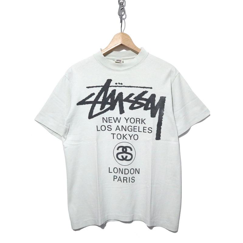 90 S Old Stussy World Tour プリント Tシャツ 白タグ Usa製