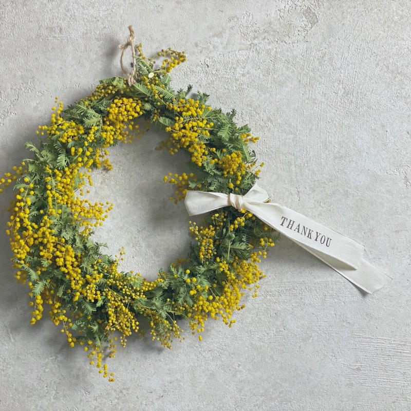 ドライ ミモザ リース 春 インテリア ウェルカム ドライフラワー ギフト Iowergo