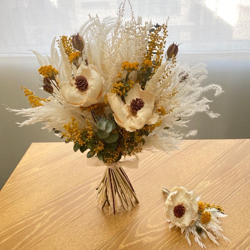Dry Bouquet ドライフラワー ブーケ パームフラワー ミモザのドライ ニゲラなど