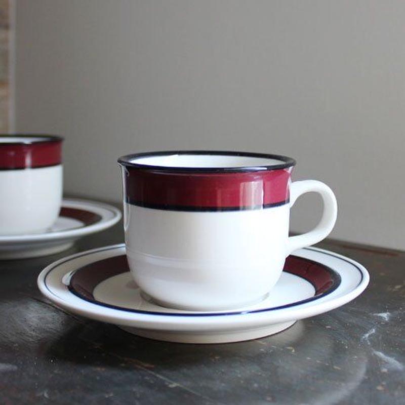 ヤマト White&Wine カップ&ソーサー ワインレッドライン STONEWARE