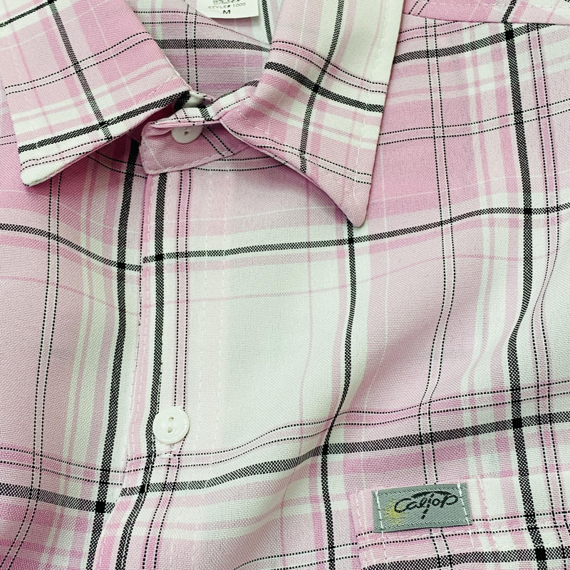 アメリカ製 Caltop キャルトップ ピンク 白 チェックシャツ 半袖 ボタンアップ R