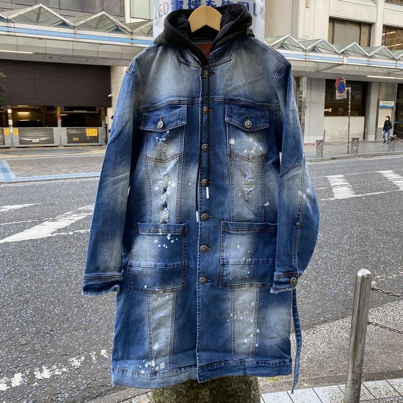 Iro Ochi トレンチ Trench デニム コート モッズ ミディアム丈 フード着脱可