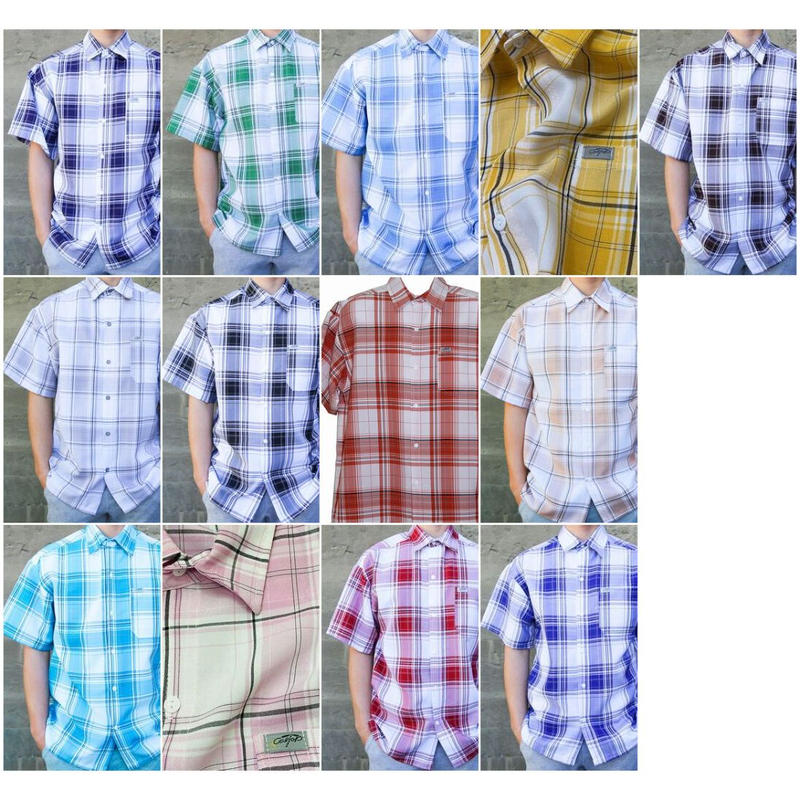 アメリカ製 Caltop キャルトップ ピンク 白 チェックシャツ 半袖 ボタンアップ R