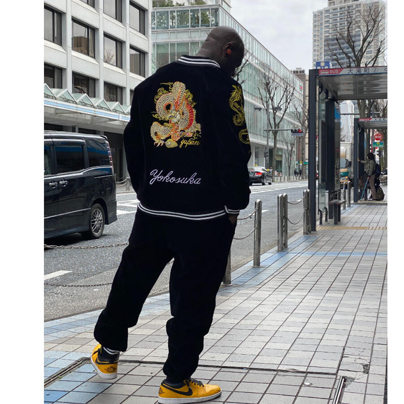 品質検査済 スカジャン 横須賀発祥 4xl 黒 龍 Dragon 刺繍 セットアップ 上下 ベルベット 別珍 Sukajan 横須賀ジャンパー Yokosuka刺繍入り スカジャン Www Foodiesplace Com