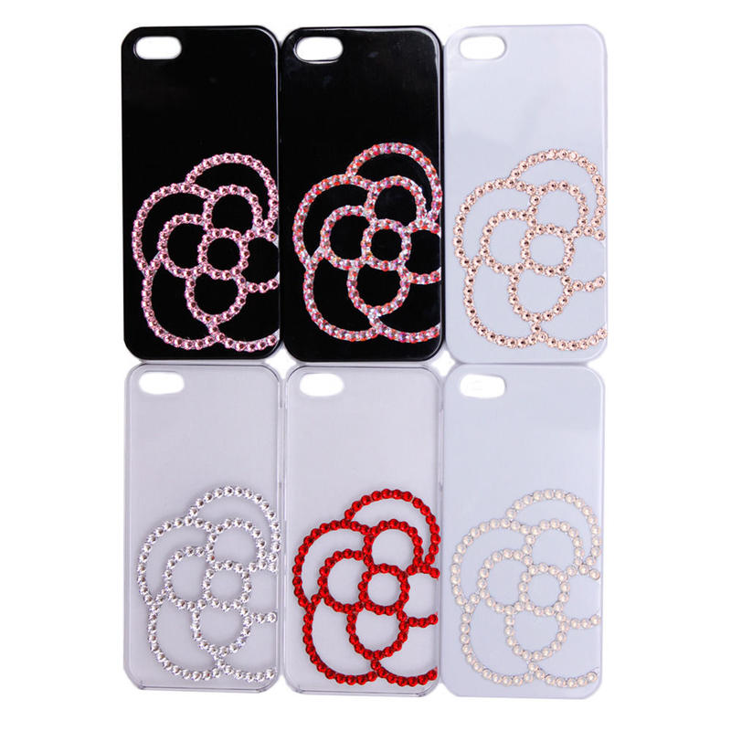 Iphone5 Iphone5s デコ電 カメリア柄 スワロフスキー スマホケース シャネル