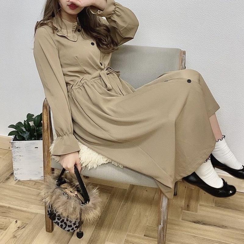 ブラウン襟フリルロングワンピース 192 6026 Deisy Lotte
