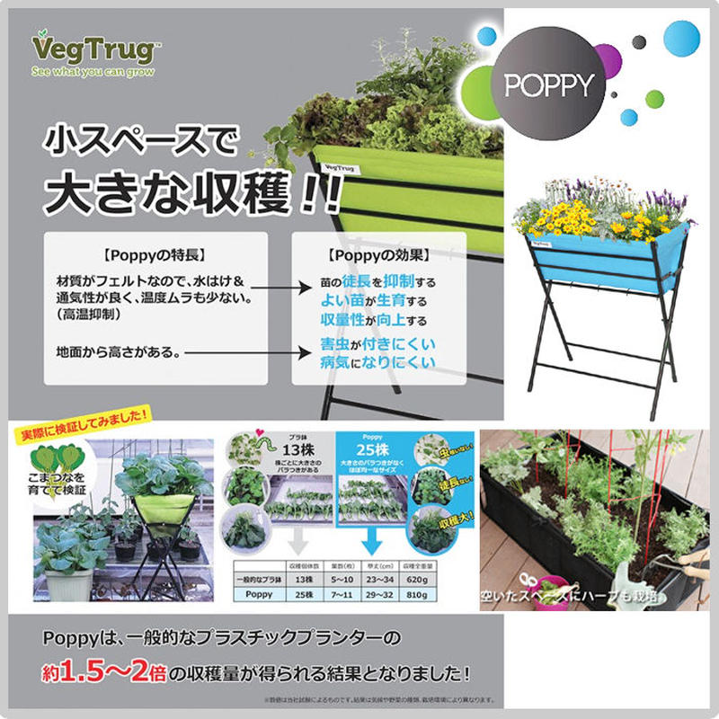 プランター ベジトラグ ポピー フェルト コンパクト ベランダ 家庭菜園 花 ハーブ 植物 寄