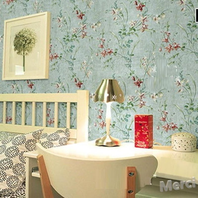 50m P1343 ブルー 花柄 フラワー パターン 壁紙 シール リフォーム ウォールペー