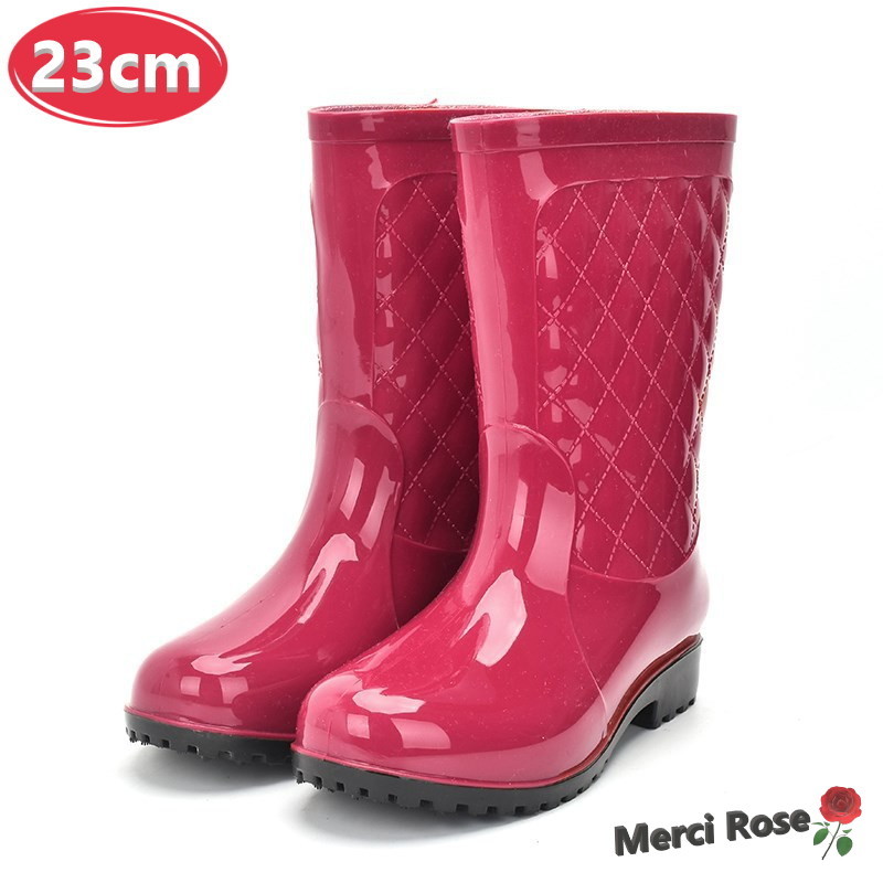 お洒落 キルティング レインブーツ ピンク 23cm 長靴 レディース 女の子 梅雨 K