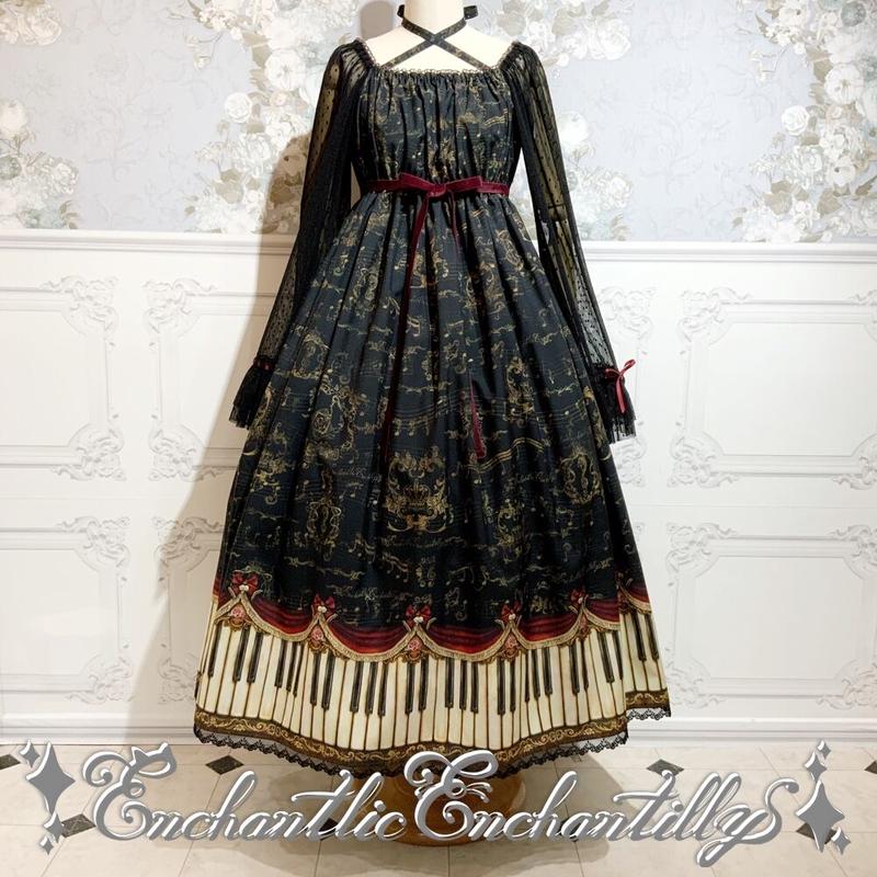 アンティークエレガンスピアノ柄 ワンピース 黒 Enchantlic Enchantil