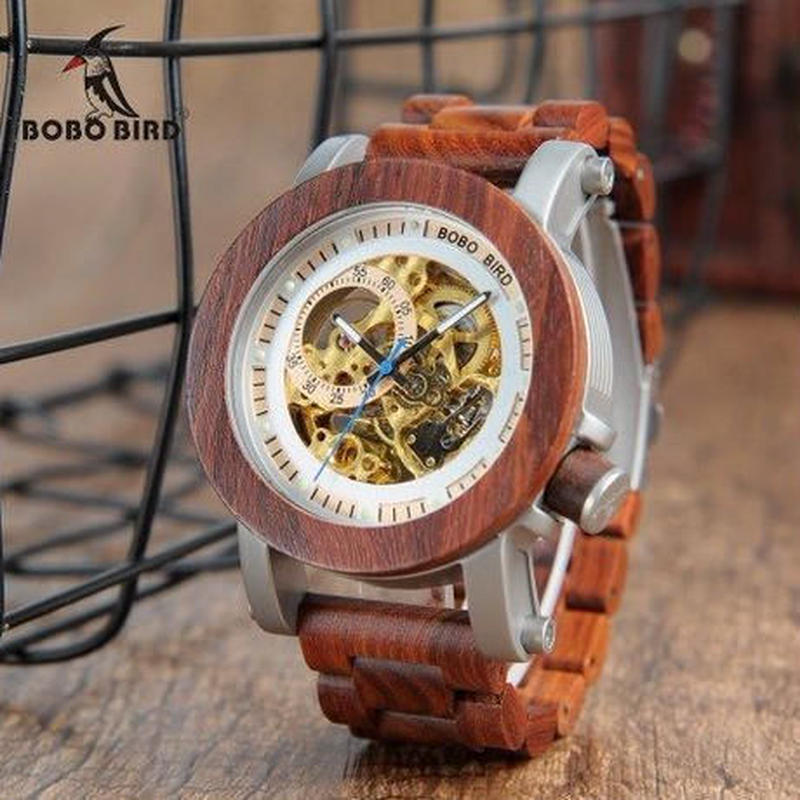 木製腕時計bobo Birdメンズ 高級感 機械式 スケルトン 天然木 自動巻き 時計 選べ