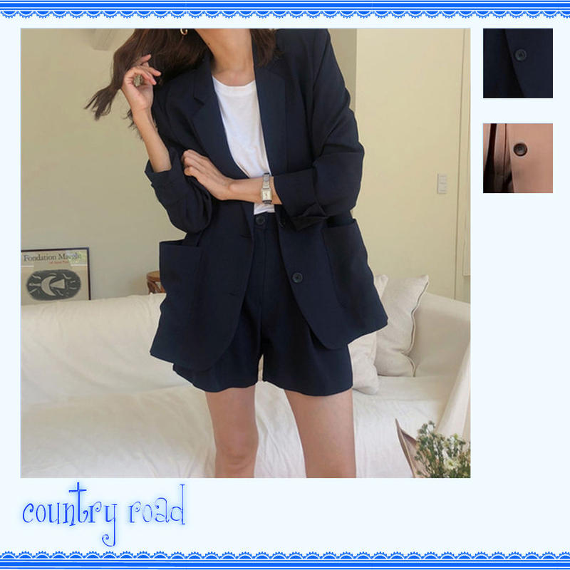 セットアップ パンツスーツ レディース カジュアル テーラードジャケット ハーフパンツ 長袖