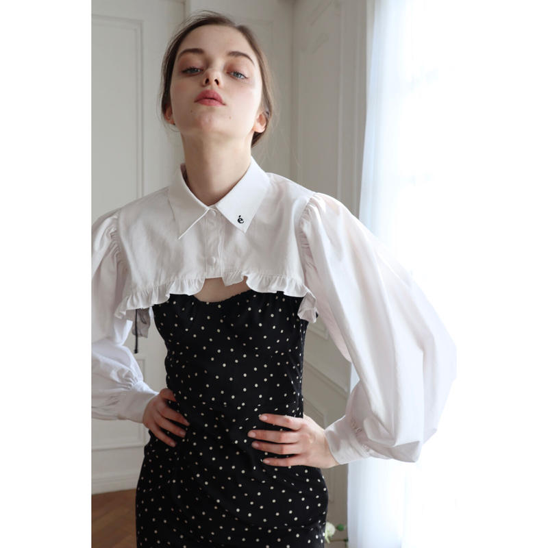 arm volume frill cropped blouse é cotton white ...